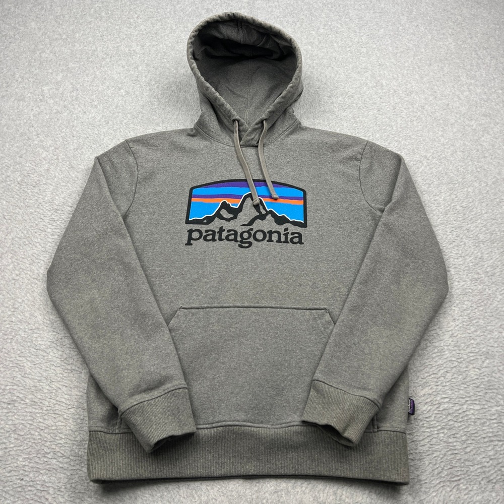 Patagonia Fitz Roy Horizons Uprisal Hoody Mens Small Gray Logo Sweatshirt 39583